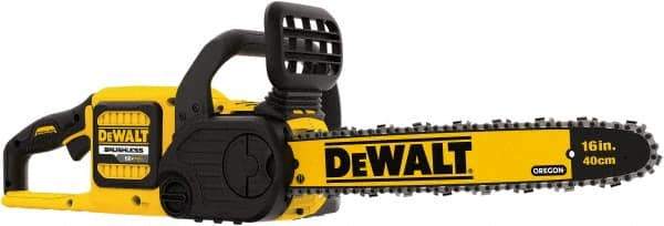 DeWALT - 60 Volt, 15 m/sec, Battery Powered Chainsaw - 16" Guide Bar Length, 7,500 RPM, 3/8" Chain Pitch, 0.043 Chain Gauge - Exact Tool & Supply