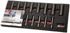 Ability One - 15 Piece 1/2" Drive Deep Well Impact Socket Set - 6 Points, 10mm to 24mm Range, Metric Measurement Standard - Exact Tool & Supply