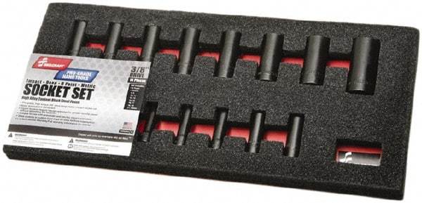 Ability One - 14 Piece 3/8" Drive Deep Well Impact Socket Set - 6 Points, 8mm to 24mm Range, Inch Measurement Standard - Exact Tool & Supply