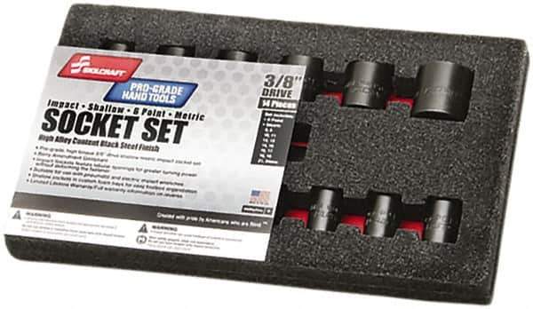 Ability One - 14 Piece 3/8" Drive Impact Socket Set - 6 Points, 8mm to 24mm Range, Inch Measurement Standard - Exact Tool & Supply