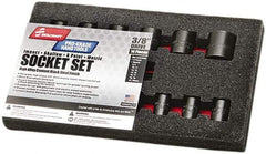 Ability One - 14 Piece 3/8" Drive Impact Socket Set - 6 Points, 8mm to 24mm Range, Inch Measurement Standard - Exact Tool & Supply