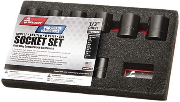 Ability One - 11 Piece 3/8" Drive Impact Socket Set - 6 Points, 3/8" to 1" Range, Inch Measurement Standard - Exact Tool & Supply