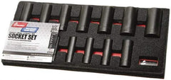 Ability One - 13 Piece 1/2" Drive Deep Well Impact Socket Set - 6 Points, 1/8" to 1-1/4" Range, Inch Measurement Standard - Exact Tool & Supply