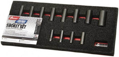 Ability One - 12 Piece 3/8" Drive Deep Well Impact Socket Set - 6 Points, 5/16" to 1" Range, Inch Measurement Standard - Exact Tool & Supply