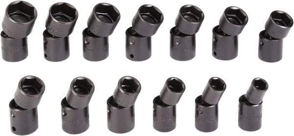 Proto - 13 Piece 1/2" Drive Black Finish Impact Socket Set - 6 Points, 1/2" to 1-1/4" Range, Inch Measurement Standard - Exact Tool & Supply