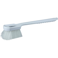 20″ Utility Scrub Brush, White Nylon Fill, Long Handle, Plastic Block - Exact Tool & Supply