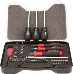 Wiha - 59 Piece, 1/4" Drive Screwdriver Vario Set - #0, #1 & #2 Phillips, 0.05 to 1/4" Hex, 1.5 to 6mm Hex, T5 to T30 Torx, #1 & #2 Pozidriv, #1 to #3 Square Recess, 4.5, 5.5 & 6mm Slotted - Exact Tool & Supply