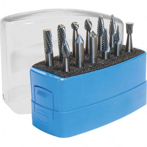 Made in USA - 8 Piece, 6mm Shank Burr Set - Solid Carbide, Multiple Head Shapes, 6° Included Angle - Exact Tool & Supply