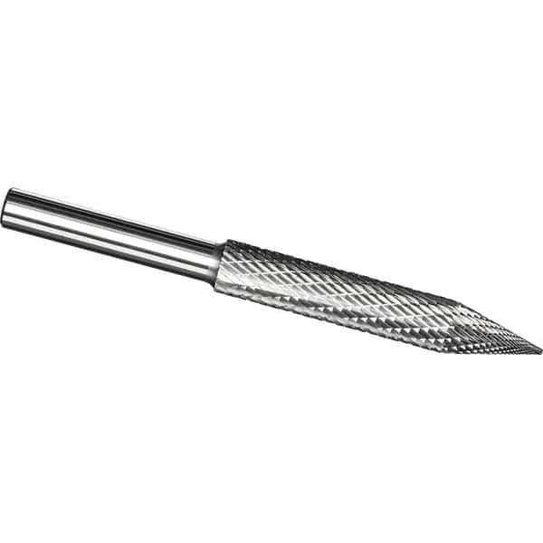 Made in USA - 3mm Cut Diam, 0.1181" Shank Diam, Cone Head Tire Cut Burr - Carbide, 25mm LOC, 50mm OAL - Exact Tool & Supply