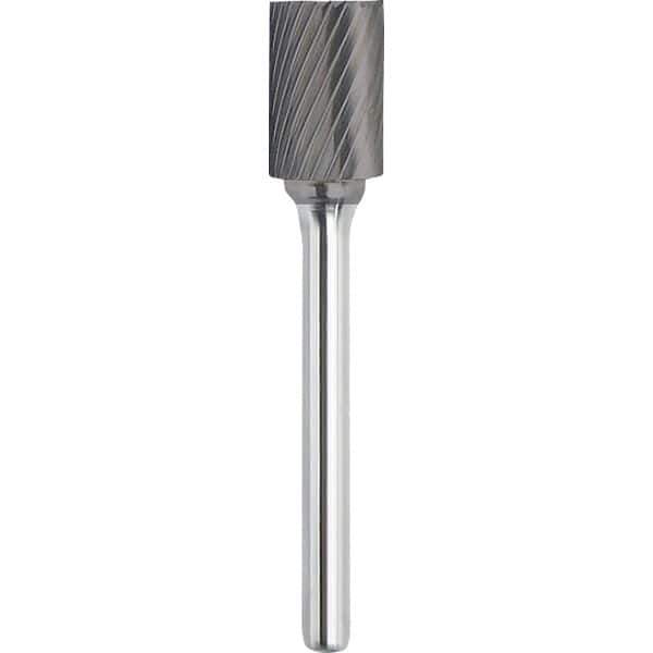 Made in USA - 3/4" Cut Diam, 1/4" Shank Diam, Cylinder with End Cut Head Single Cut Burr - Carbide, 3/4" LOC, 2-1/2" OAL - Exact Tool & Supply