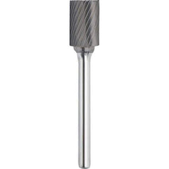 Made in USA - 1/2" Cut Diam, 1/4" Shank Diam, Cylinder with End Cut Head Single Cut Burr - Carbide, 1" LOC, 2-3/4" OAL - Exact Tool & Supply