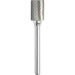 Made in USA - 3/4" Cut Diam, 1/4" Shank Diam, Cylinder with End Cut Head Single Cut Burr - Carbide, 3/4" LOC, 2-1/2" OAL - Exact Tool & Supply