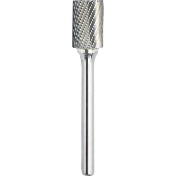 Made in USA - 1/2" Cut Diam, 1/4" Shank Diam, Cylinder with End Cut Head Single Cut Burr - Carbide, 1" LOC, 2-3/4" OAL - Exact Tool & Supply