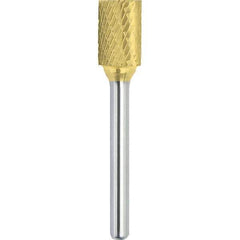 Made in USA - 1/2" Cut Diam, 1/4" Shank Diam, Cylinder with End Cut Head Double Cut Burr - Carbide, 1" LOC, 2-3/4" OAL - Exact Tool & Supply
