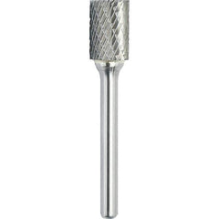 Made in USA - 3/8" Cut Diam, 1/4" Shank Diam, Cylinder Head Double Cut Burr - Carbide, 1" LOC, 2-3/4" OAL - Exact Tool & Supply