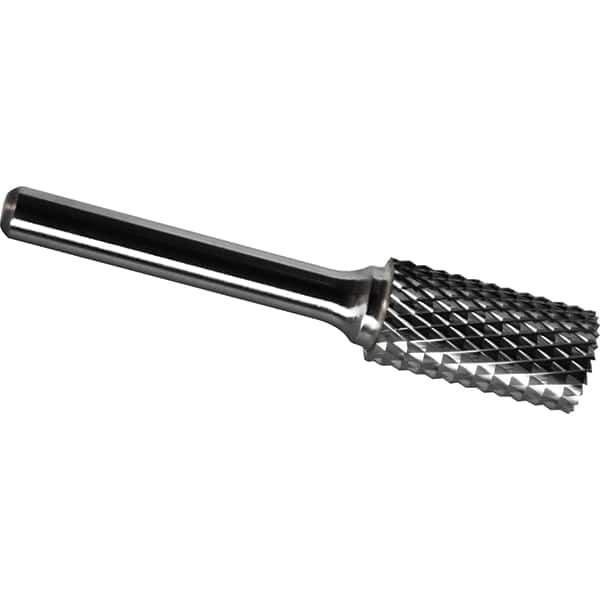 Made in USA - 6.3mm Cut Diam, 0.1181" Shank Diam, Cylinder with End Cut Head Diamond Cut Burr - Carbide, 4.7mm LOC, 43mm OAL - Exact Tool & Supply
