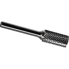 Made in USA - 6.3mm Cut Diam, 0.1181" Shank Diam, Cylinder with End Cut Head Diamond Cut Burr - Carbide, 4.7mm LOC, 43mm OAL - Exact Tool & Supply