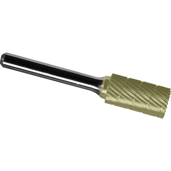 Made in USA - 3/4" Cut Diam, 1/4" Shank Diam, Cylinder with End Cut Head Chipbreaker Cut Burr - Carbide, 1" LOC, 2-3/4" OAL - Exact Tool & Supply