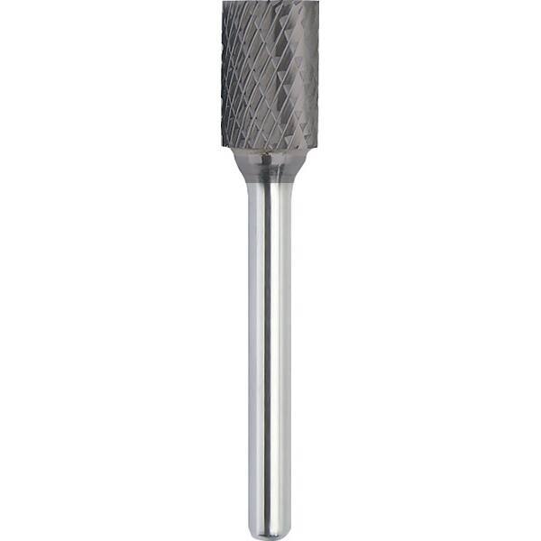 Made in USA - 1/2" Cut Diam, 0.2362" Shank Diam, Cylinder with End Cut Head Double Cut Burr - Carbide, 25mm LOC, 70mm OAL - Exact Tool & Supply