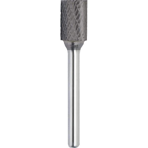 Made in USA - 1/2" Cut Diam, 1/4" Shank Diam, Cylinder with End Cut Head Double Cut Burr - Carbide, 1" LOC, 2-3/4" OAL - Exact Tool & Supply