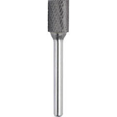 Made in USA - 1/2" Cut Diam, 1/4" Shank Diam, Cylinder with End Cut Head Double Cut Burr - Carbide, 1" LOC, 2-3/4" OAL - Exact Tool & Supply