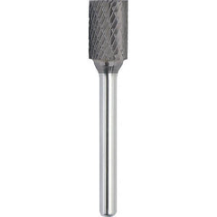 Made in USA - 1/2" Cut Diam, 0.2362" Shank Diam, Cylinder with End Cut Head Double Cut Burr - Carbide, 25mm LOC, 70mm OAL - Exact Tool & Supply