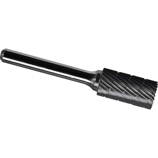 Made in USA - 1/2" Cut Diam, 1/4" Shank Diam, Cylinder with End Cut Head Chipbreaker Cut Burr - Carbide, 1" LOC, 2-3/4" OAL - Exact Tool & Supply