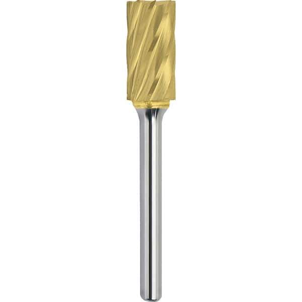 Made in USA - 16mm Cut Diam, 0.2362" Shank Diam, Cylinder with End Cut Head Aluma Cut Burr - Carbide, 25mm LOC, 70mm OAL - Exact Tool & Supply