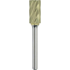 Made in USA - 1/4" Cut Diam, 1/8" Shank Diam, Cylinder with End Cut Head Aluma Cut Burr - Carbide, 3/16" LOC, 2-15/16" OAL - Exact Tool & Supply