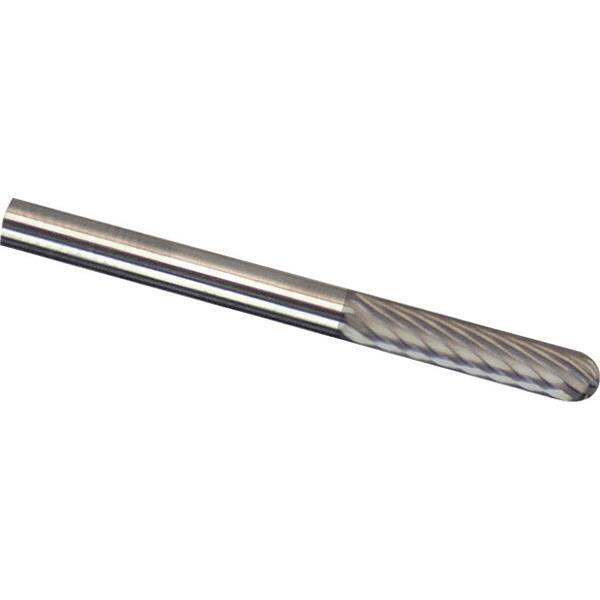 Made in USA - 1/4" Cut Diam, 1/4" Shank Diam, Cylinder with Radius Head Single Cut Burr - Carbide, 1" LOC, 2" OAL - Exact Tool & Supply