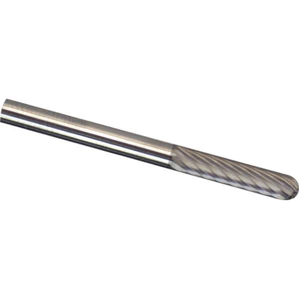 Made in USA - 1/8" Cut Diam, 1/8" Shank Diam, Cylinder with Radius Head Diamond Cut Burr - Carbide, 9/16" LOC, 3" OAL - Exact Tool & Supply