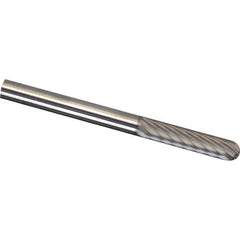 Made in USA - 1/8" Cut Diam, 1/8" Shank Diam, Cylinder with Radius Head Diamond Cut Burr - Carbide, 9/16" LOC, 3" OAL - Exact Tool & Supply