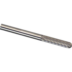 Made in USA - 6mm Cut Diam, 0.2362" Shank Diam, Cylinder with Radius Head Single Cut Burr - Carbide, 25mm LOC, 50mm OAL - Exact Tool & Supply