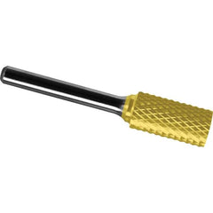 Made in USA - 3/4" Cut Diam, 1/4" Shank Diam, Cylinder Head Diamond Cut Burr - Carbide, 1" LOC, 2-3/4" OAL - Exact Tool & Supply