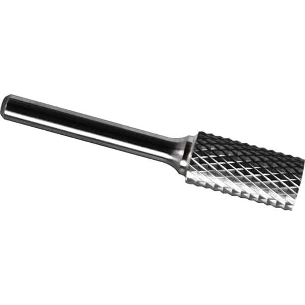Made in USA - 3/4" Cut Diam, 3/8" Shank Diam, Cylinder Head Diamond Cut Burr - Carbide, 1" LOC, 2-3/4" OAL - Exact Tool & Supply