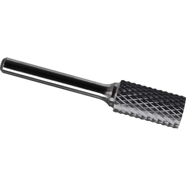 Made in USA - 3/4" Cut Diam, 1/4" Shank Diam, Cylinder Head Diamond Cut Burr - Carbide, 1" LOC, 2-3/4" OAL - Exact Tool & Supply
