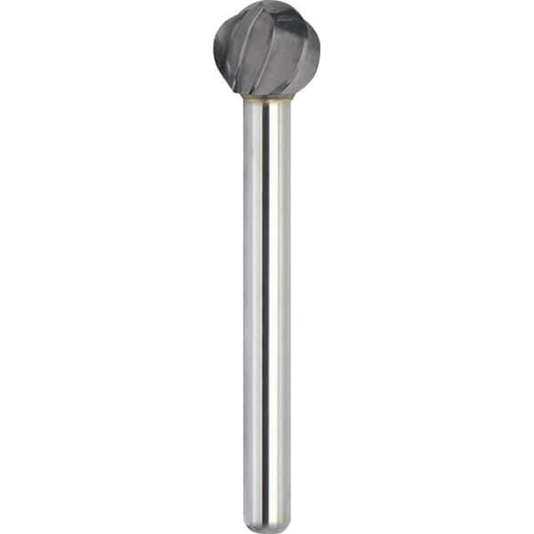 Made in USA - 5mm Cut Diam, 0.2362" Shank Diam, Ball Head Aluma Cut Burr - Carbide, 4mm LOC, 50mm OAL - Exact Tool & Supply