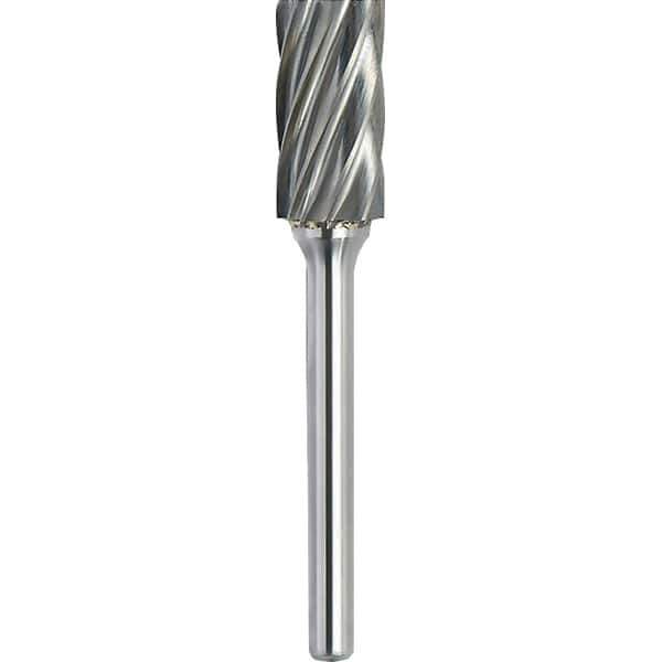 Made in USA - 1" Cut Diam, 1/4" Shank Diam, Cylinder Head Aluma Cut Burr - Carbide, 1" LOC, 2-3/4" OAL - Exact Tool & Supply