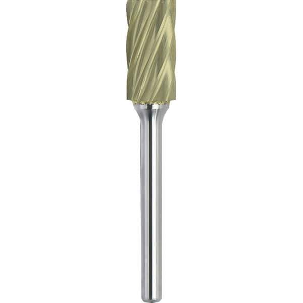Made in USA - 1" Cut Diam, 1/4" Shank Diam, Cylinder Head Aluma Cut Burr - Carbide, 1" LOC, 2-3/4" OAL - Exact Tool & Supply