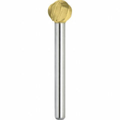 Made in USA - 1" Cut Diam, 1/4" Shank Diam, Ball Head Aluma Cut Burr - Carbide, 15/16" LOC, 2-3/4" OAL - Exact Tool & Supply
