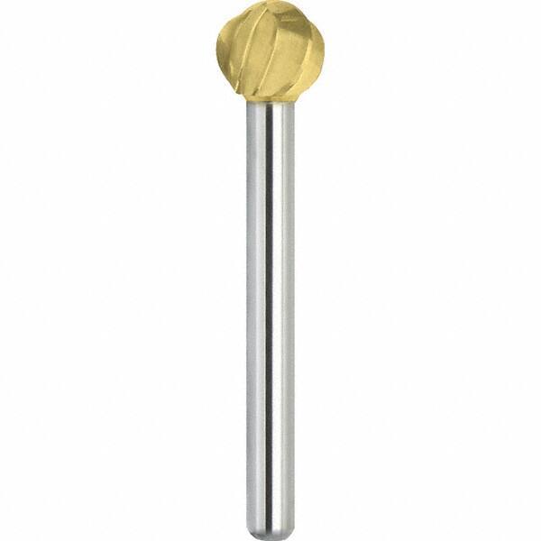 Made in USA - 1" Cut Diam, 0.2362" Shank Diam, Ball Head Aluma Cut Burr - Carbide, 21mm LOC, 68mm OAL - Exact Tool & Supply