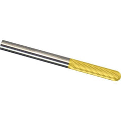Made in USA - 1/4" Cut Diam, 1/4" Shank Diam, Cylinder with Radius Head Double Cut Burr - Carbide, 1" LOC, 2" OAL - Exact Tool & Supply