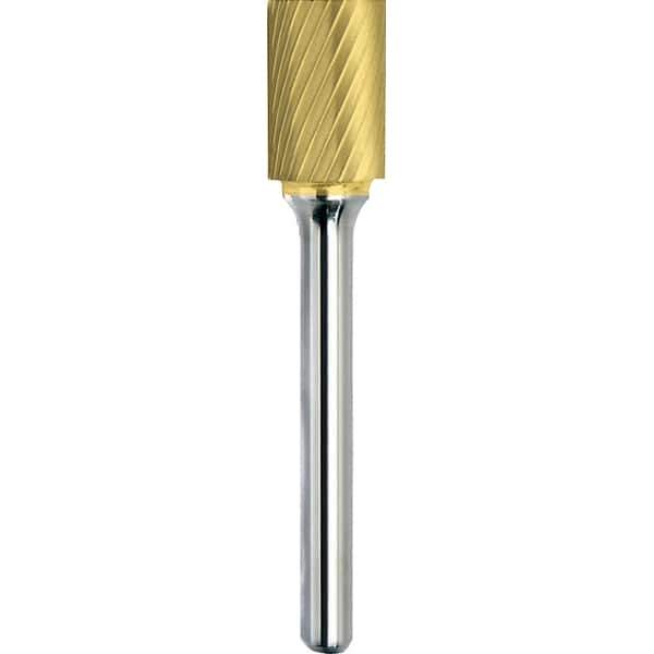 Made in USA - 1/2" Cut Diam, 3/8" Shank Diam, Cylinder Head Single Cut Burr - Carbide, 1" LOC, 2-3/4" OAL - Exact Tool & Supply