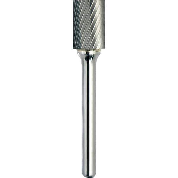 Made in USA - 3/8" Cut Diam, 1/4" Shank Diam, Cylinder Head Single Cut Burr - Carbide, 1" LOC, 2-3/4" OAL - Exact Tool & Supply