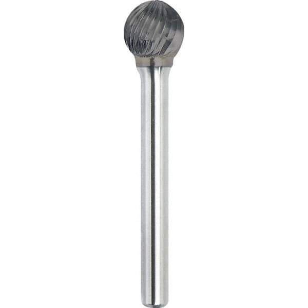 Made in USA - 1/4" Cut Diam, 1/8" Shank Diam, Ball Head Single Cut Burr - Carbide, 7/32" LOC, 1-3/4" OAL - Exact Tool & Supply