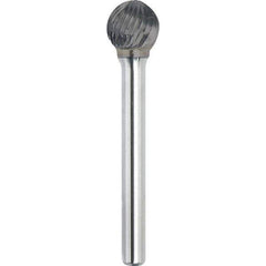 Made in USA - 16mm Cut Diam, 0.2362" Shank Diam, Ball Head Single Cut Burr - Carbide, 14mm LOC, 59mm OAL - Exact Tool & Supply