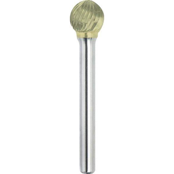 Made in USA - 1/4" Cut Diam, 1/8" Shank Diam, Ball Head Single Cut Burr - Carbide, 7/32" LOC, 1-3/4" OAL - Exact Tool & Supply