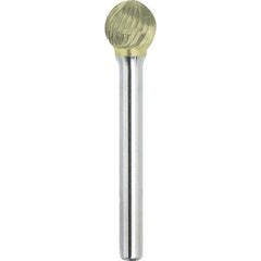 Made in USA - 1/4" Cut Diam, 1/8" Shank Diam, Ball Head Single Cut Burr - Carbide, 7/32" LOC, 1-3/4" OAL - Exact Tool & Supply