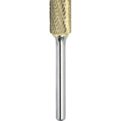 Made in USA - 1/2" Cut Diam, 3/8" Shank Diam, Cylinder Head Double Cut Burr - Carbide, 1" LOC, 2-3/4" OAL - Exact Tool & Supply