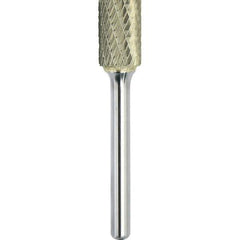 Made in USA - 3/4" Cut Diam, 1/4" Shank Diam, Cylinder Head Double Cut Burr - Carbide, 1" LOC, 2-3/4" OAL - Exact Tool & Supply